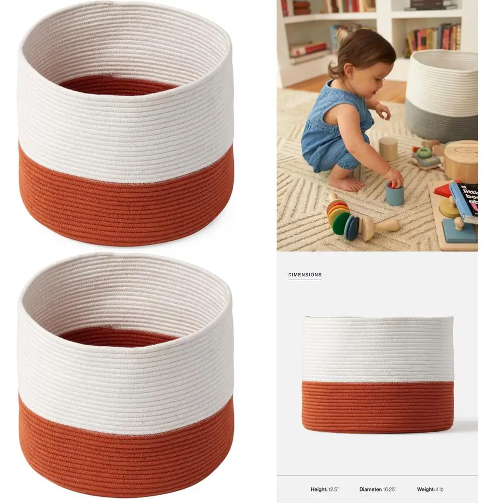 

Cotton Rope Storage Basket for Nursery, Blankets, and Toys - Durable, Portable, Non-Toxic, 12.5 x 16.25 Rust