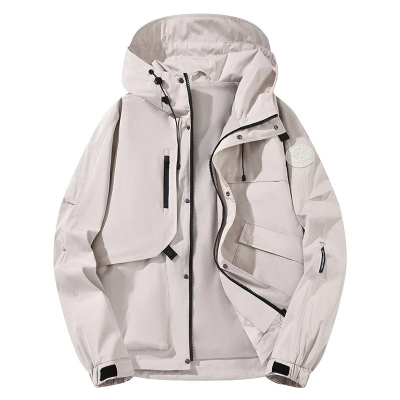 

Spring Autumn Hooded Men's Winter Shell Jacket Waterproof Windproof Outer Layer for Skiing Snowboarding Hiking white bomber