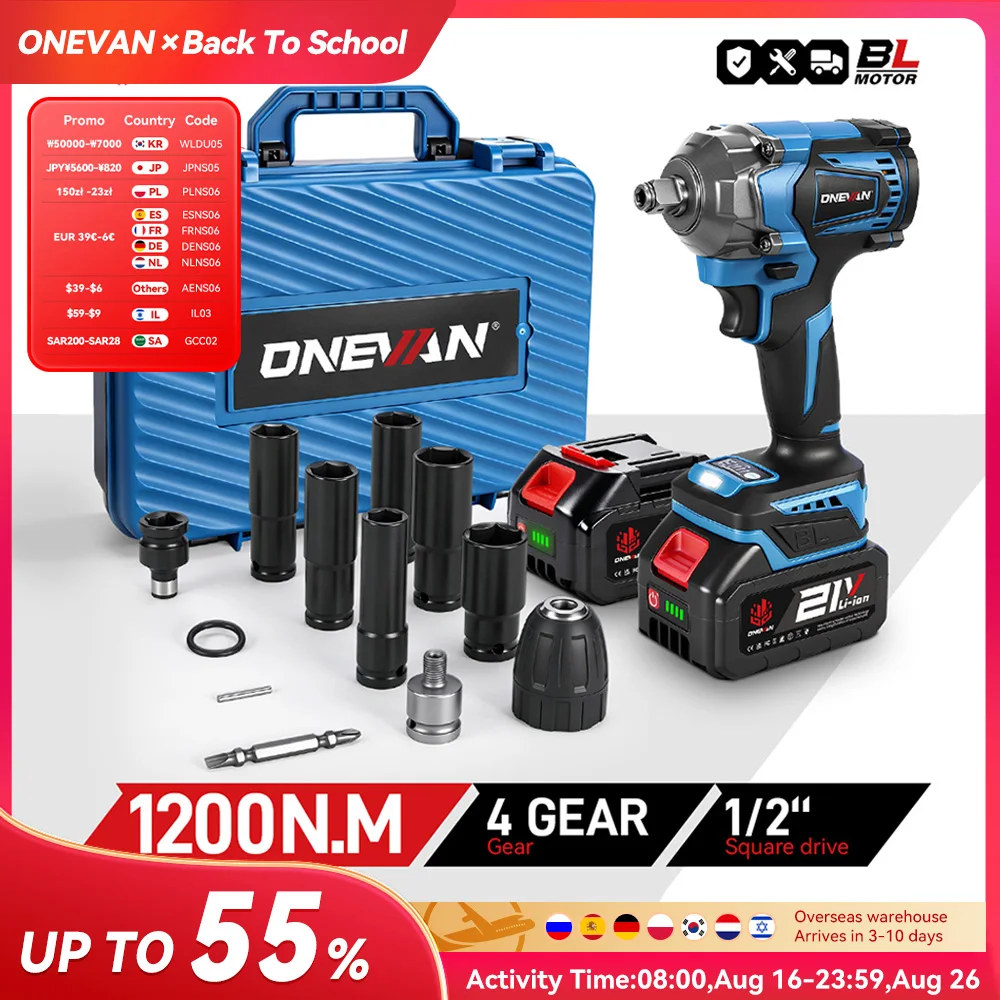 ONEVAN 1200 N.m Bürstenloser elektrischer Schlagschrauber 1/2 Zoll Akku-Elektroschrauber Bohrwerkzeug für Makita 18 V Akku-Pin
