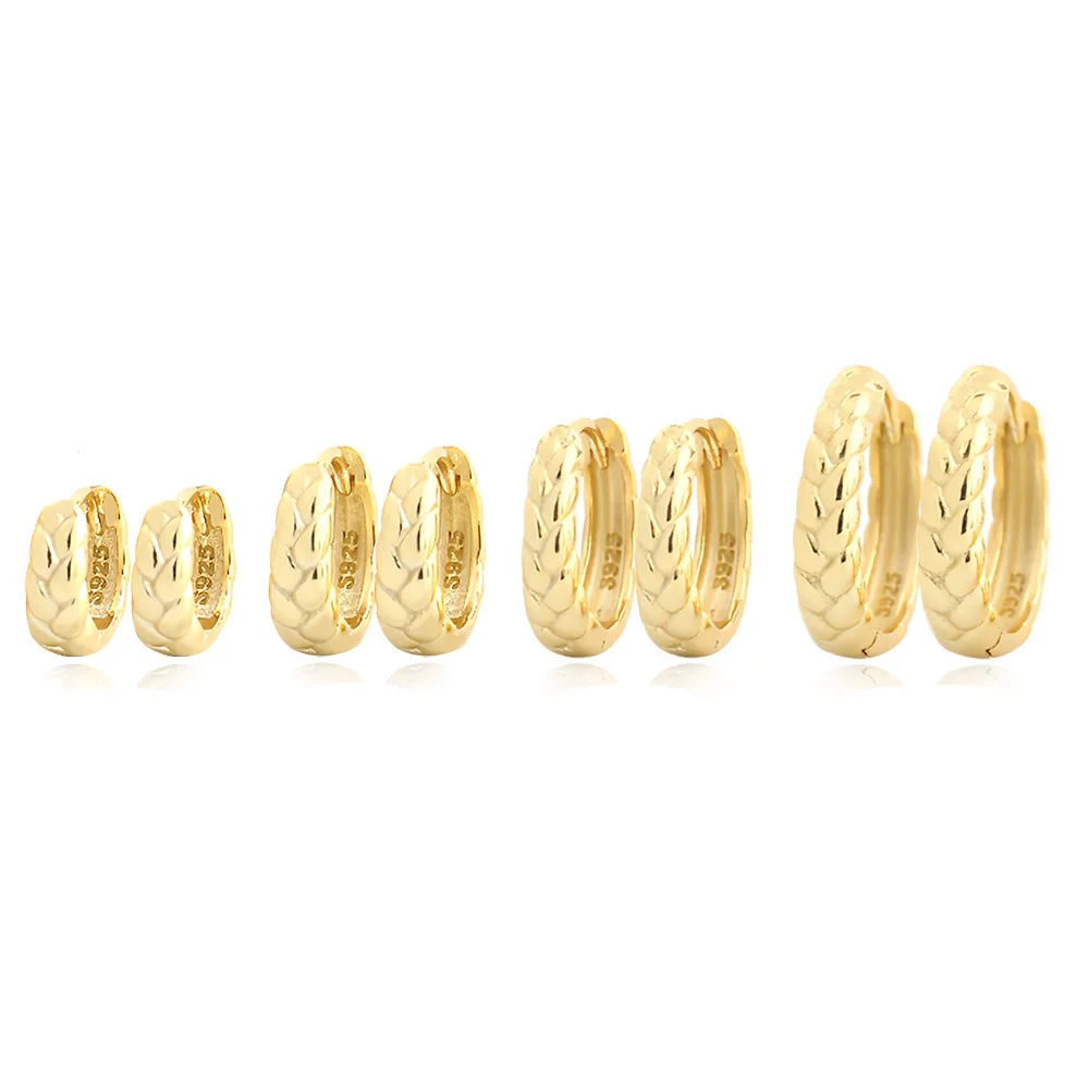 

CCFJOYAS 6mm/8mm/10mm/12mm 925 Sterling Silver Punk Rock Wheat-shaped Hoop Earrings 18k Gold Plated Round Circle Huggies Earring