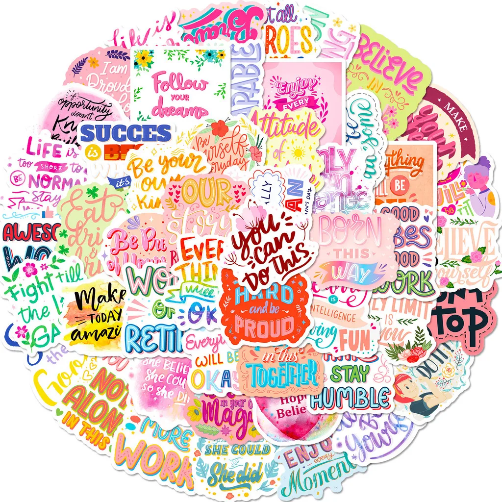 50Pcs Pink Inspirational English Phrase Stickers, Girlish Trendy Text Decals for Journaling and DIY Giajar Sticker Store