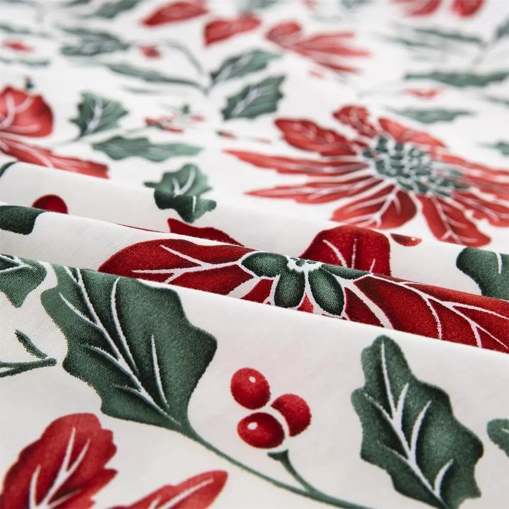 طقم غطاء لحاف قطن 100% مقاس كينج - 104x90 مع 2 شمز، تصميم زهرة عيد الميلاد في المزرعة #6