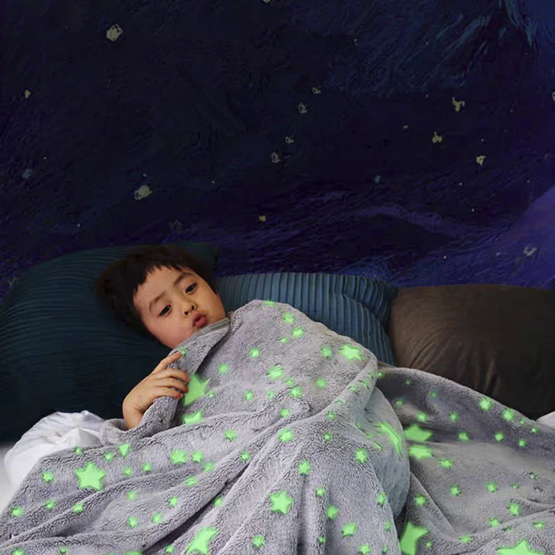 New Magic Luminous Children Blanket Soft Flannel Star Moon Blanket Home Children Bed Fluorescent Blanket Christmas Gift