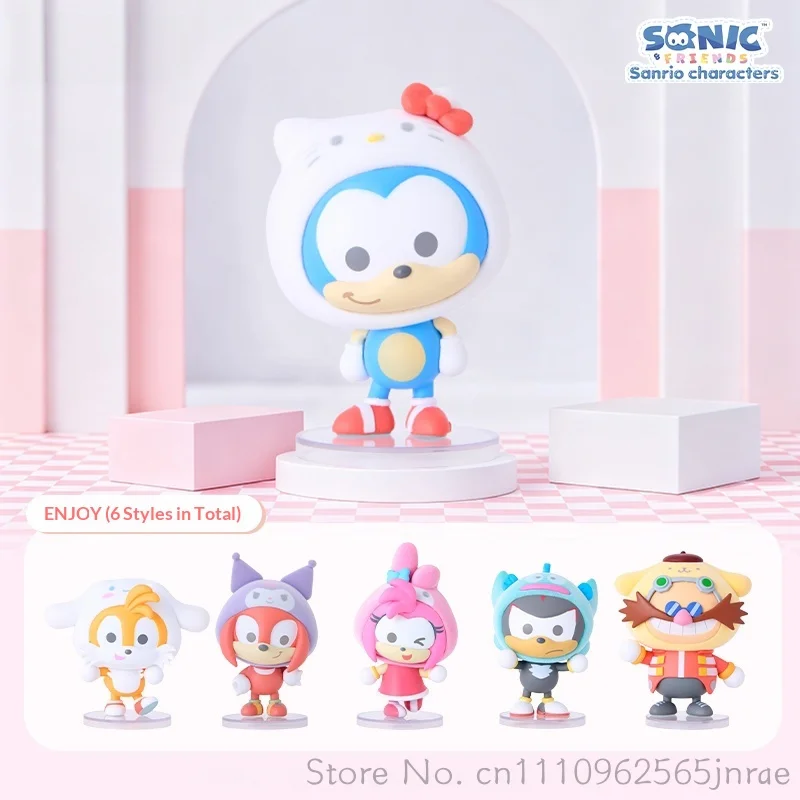 Sega Blind Box Sonic And Friends Sanrio Characters Flocked Mini Figurine Collectible Desktop Ornament For Anime Collectors