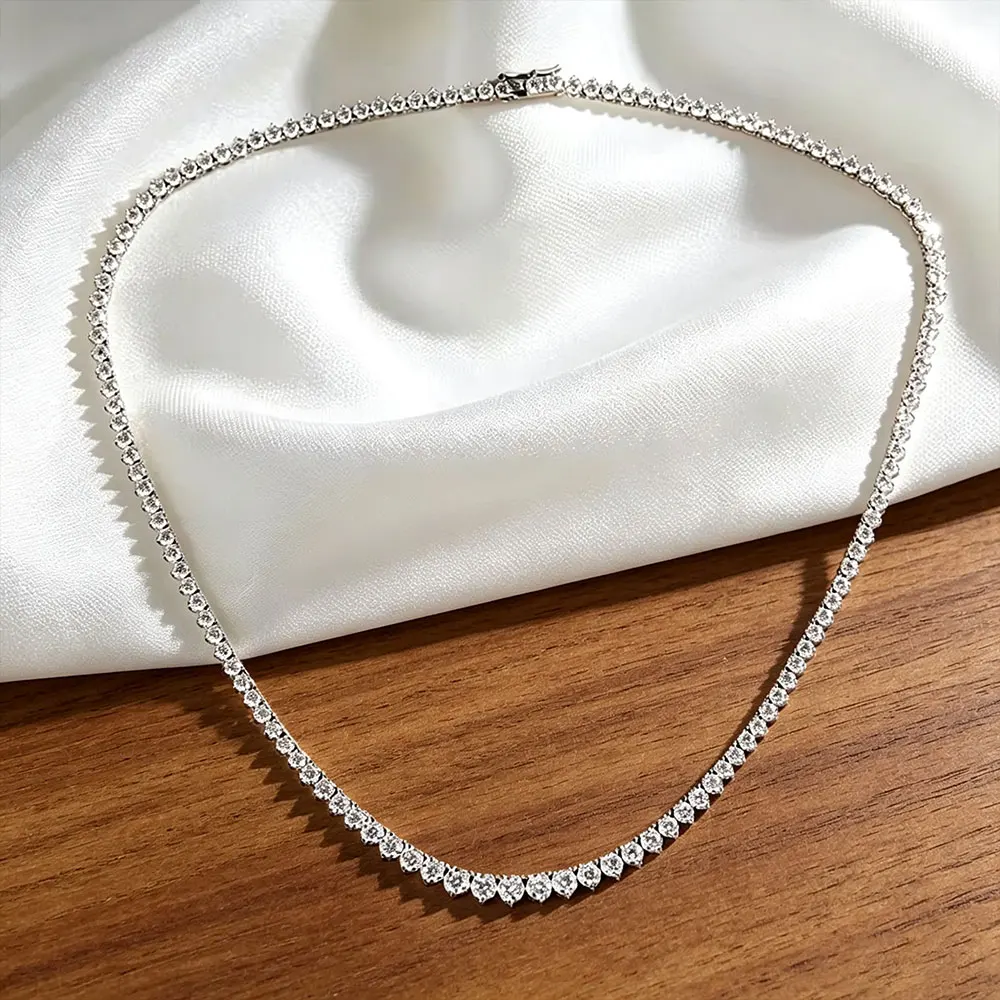Kanolan Moissanite Tennis Necklace for Women 925 Sterling Silver 18K White Gold 3 Claw Graduated Necklace Luxury Wedding Jewelry