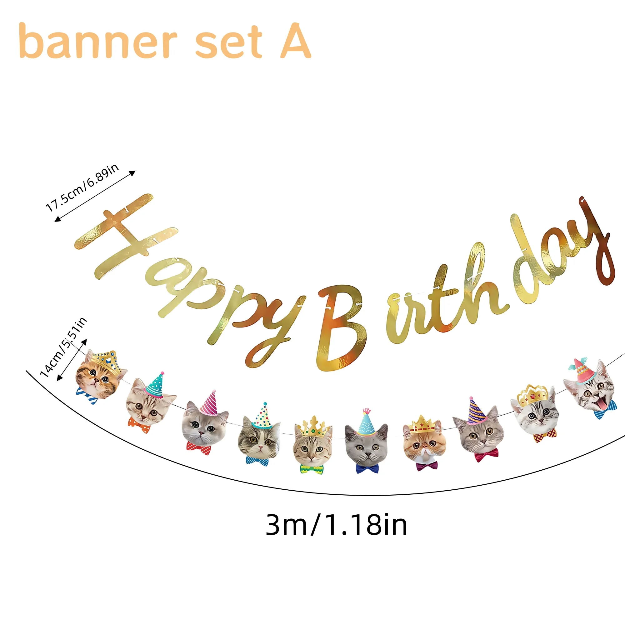 Geburtstagsparty-Dekoration mit Katzenmotiv, Banner „Happy Birthday“ für Kätzchen, Kuchendeckel, Zubehör für Geburtstagsdekorationen für Jungen und Mädchen – Detail 1