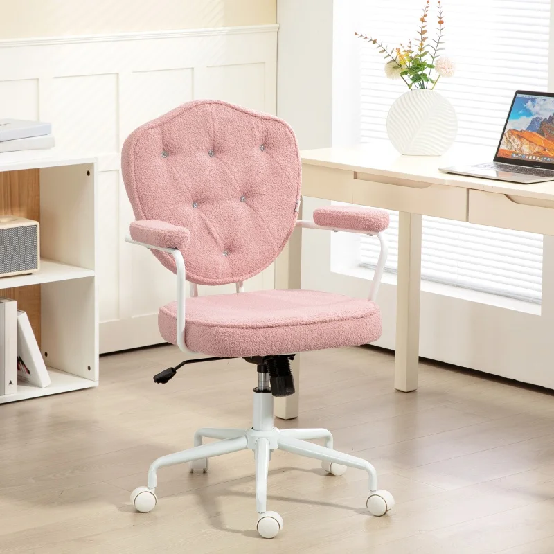 

Pink Fabric Swivel Desk Chair Adjustable Height Reclining for Home Office Chair Stylish Comfortable Computer Chair with Armrests