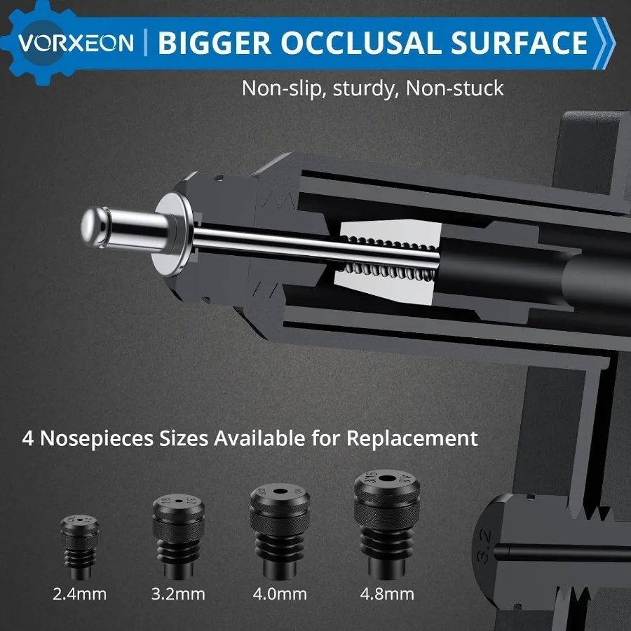 ヘビーデューティーハンドリベッターツールキット、プロ仕様ポップリベットガン、100個のリベットと4種類のノーズピース（サイズ3/32、1/8、5/32、3/16）付き