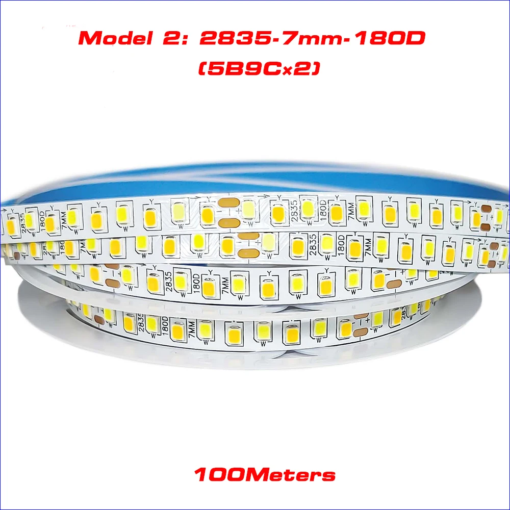 Bande lumineuse LED à courant constant, 100m (2 joints à souder), 180D, 5B9C × 2 et 200D, 5B10CX2, 2835 LED, ceinture de ruban lumineux pour lustre.