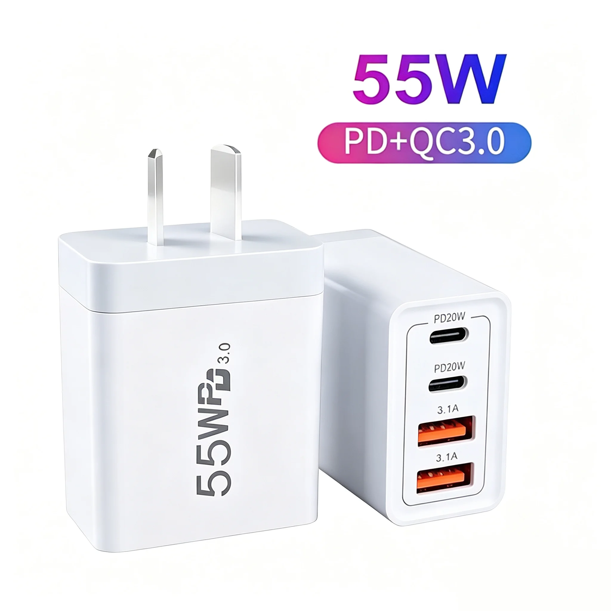 55W USB Charger AU EU US UK Plug Type-C Fast Charger for Xiaomi Redmi iPhone SmartPhone Quick Charging Adapter PD Wall Charger