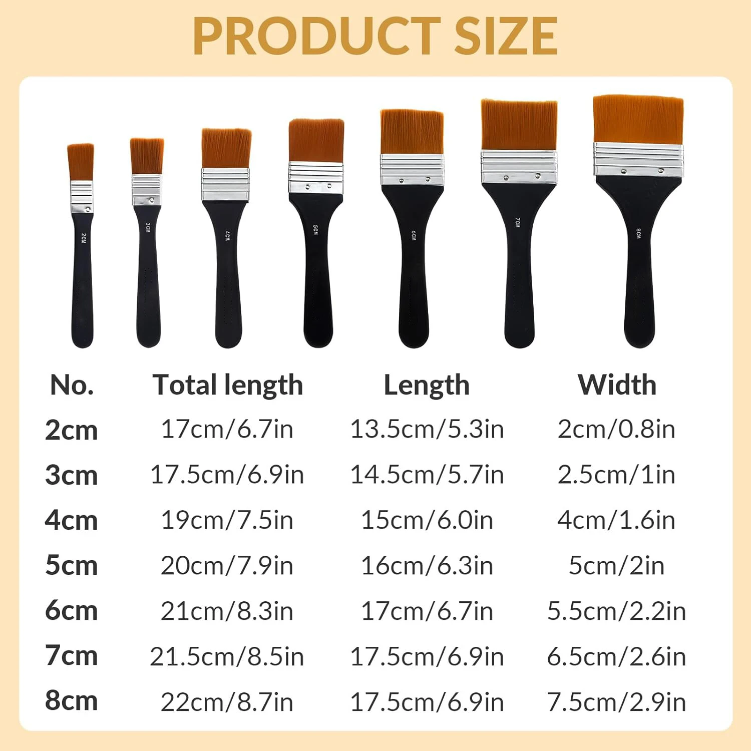 6 Pcs Set Nylon Hair Flat Head Oil Painting Board Brush Short Birch Rod Water Powder Acrylic Background Brush Artist's Supplies