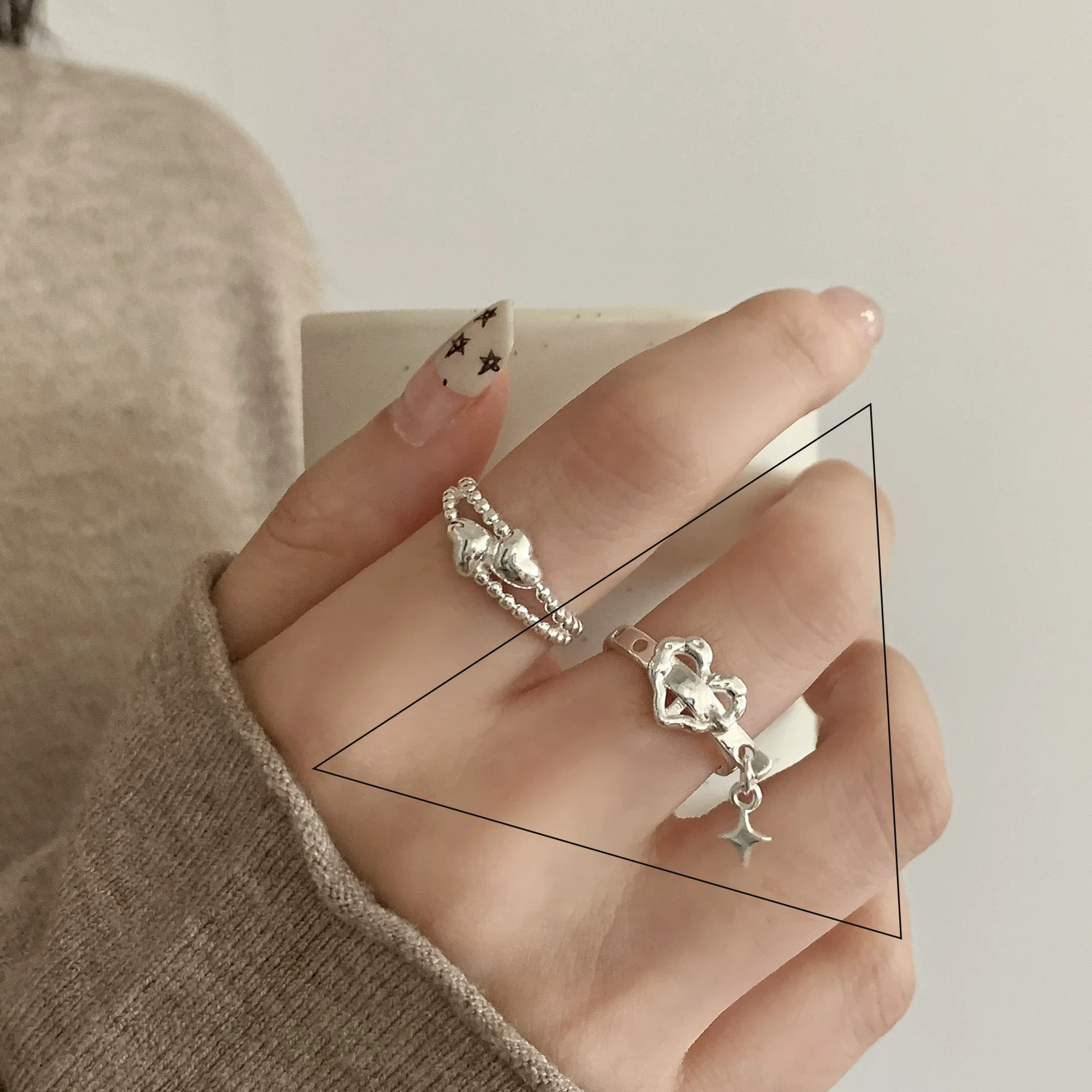 VENTFILLE Blumen-Spitzenring aus 925er-Sterlingsilber, koreanische Mode, Öffnung mit eingelegtem CZ, verstellbare Ringe, Valentinstagsgeschenk