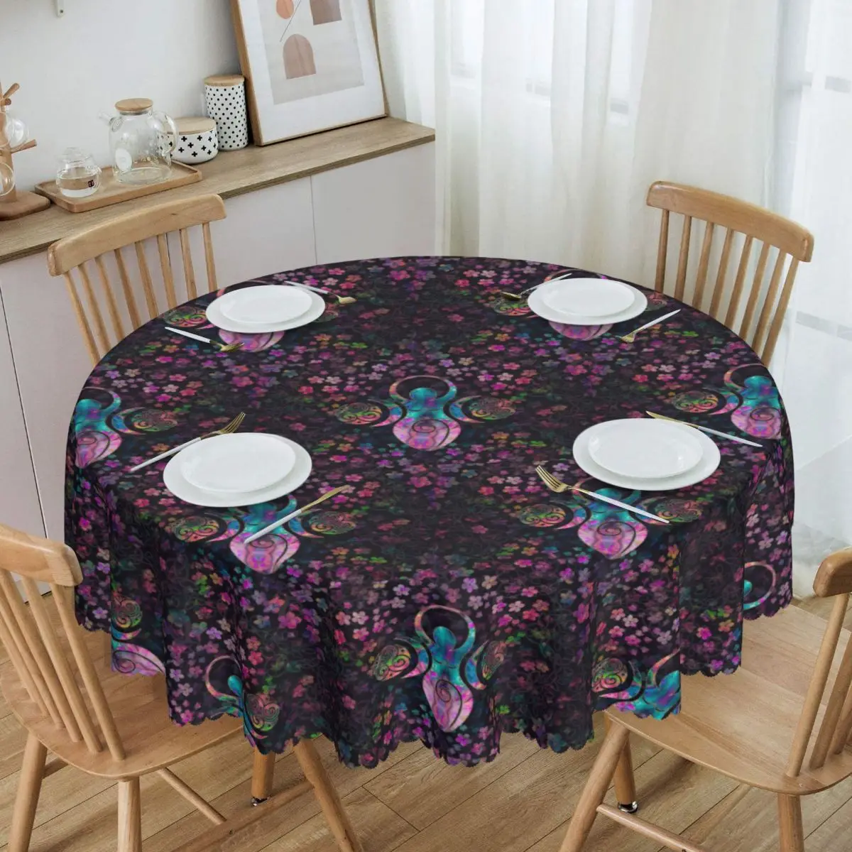 

Goddess Triple Moon Round Tablecloths 60 Inches Witch Wiccan Magic Table Covers for Kitchen Table Cloth