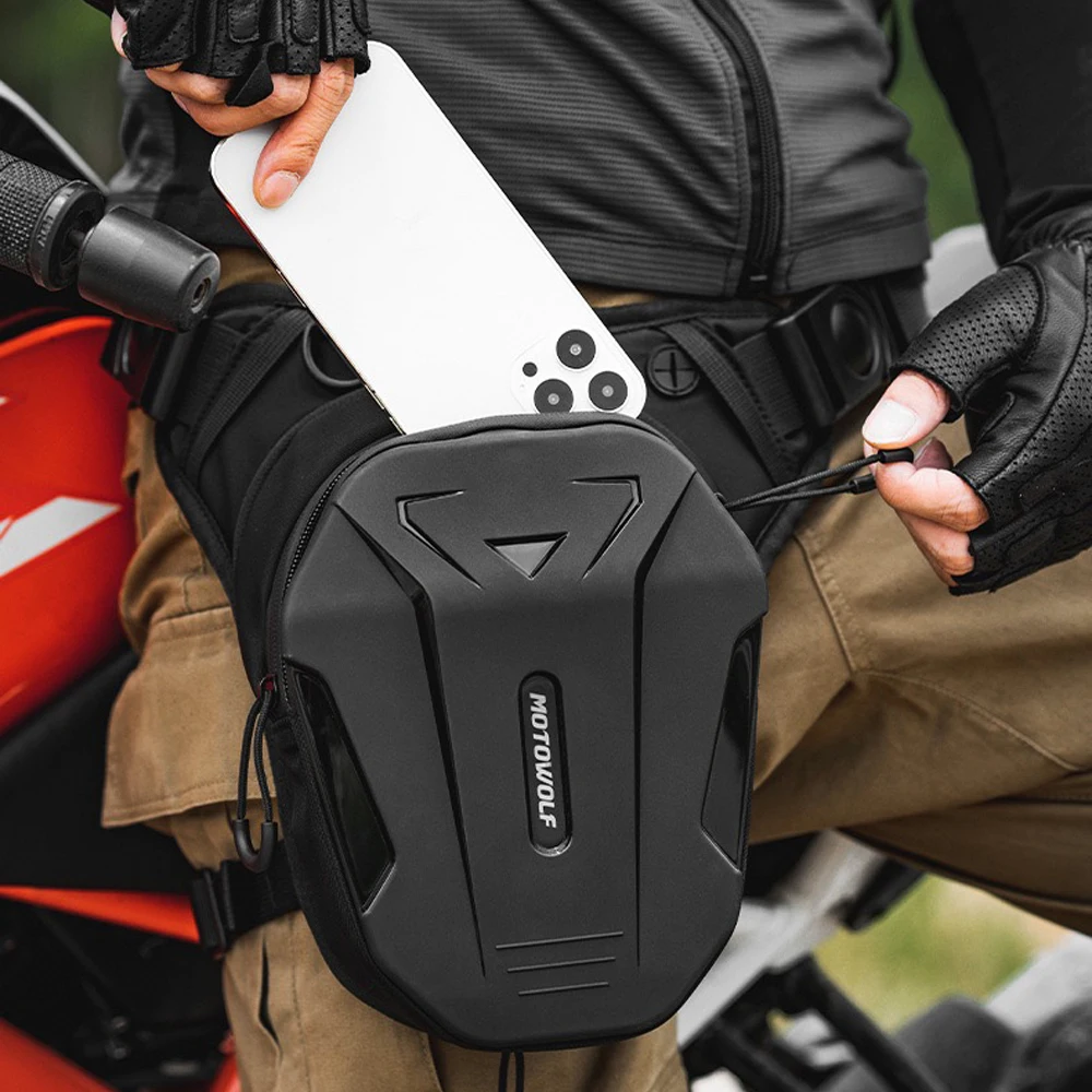 Motorcycle Bag Men Waist Pack Leg Bag PU Hard Shell Male Motorcycle Drop Leg Bags Fanny Belt Bum Pouch Motorbike Leg Side Bag