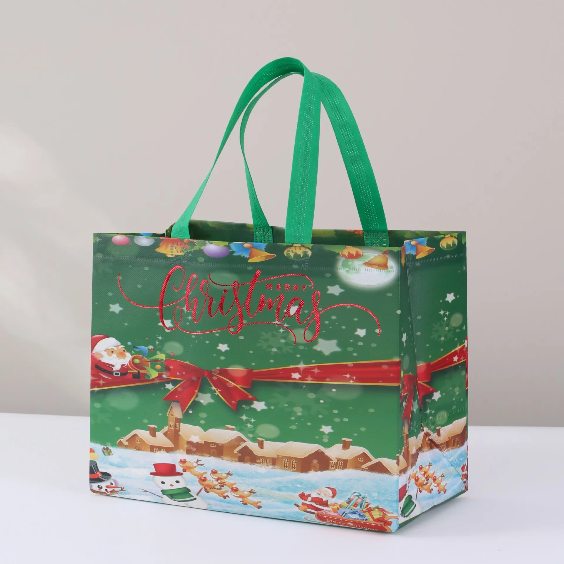 StoBag, borsa regalo di buon natale, grande Tote in tessuto Non tessuto con Design di babbo natale e pupazzo di neve, Shopping e decorazione,