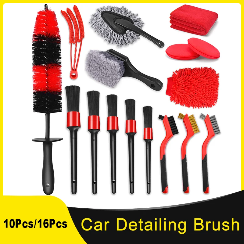 10Pcs/16Pcs Car Wheel Tire Detailing Brush Set with Car Detailing Brushes Long Handle Rim Wheel Brush & Short Handle Tire Brush