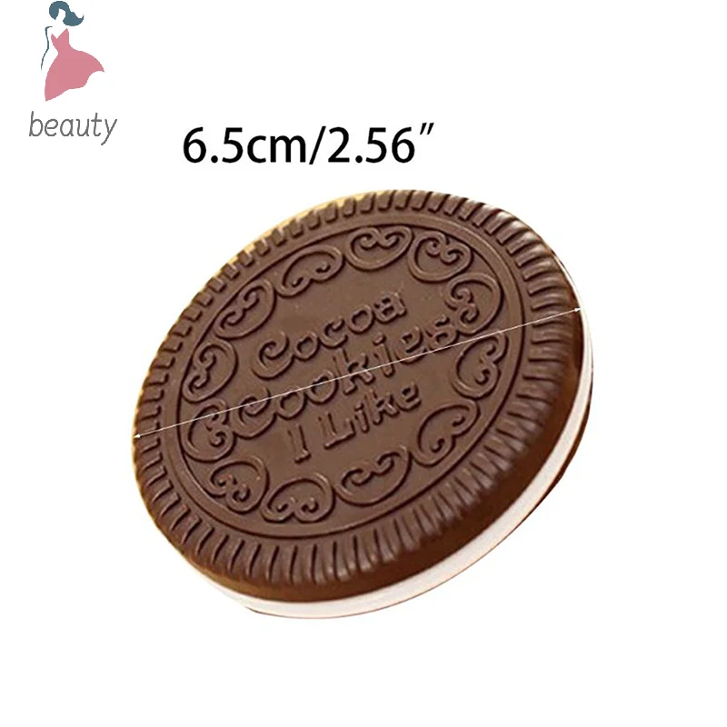 Mini espejo de bolsillo portátil con peine, espejo de diseño en forma de galleta de Chocolate, Marrón lindo, maquillaje de Chocolate, peine plegable, regalo de maquillaje