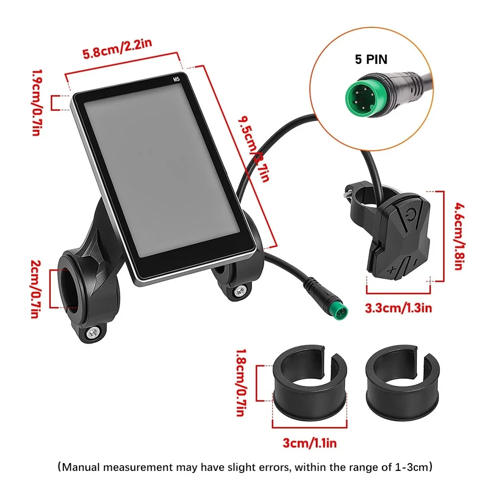 For M5 LCD Electric Bike Speedometer USB UART 5Pin Waterproof Display For 24V 36V 48V 60V Bike Cycling Instrument Panel Parts