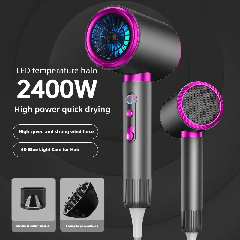 2025 جديد 2400 واط مجفف الشعر صالون المهنية التجفيف السريع المطرقة الصامتة تصميم منفاخ الهواء البارد الساخن للاستخدام المنزلي أدوات العناية بالشعر