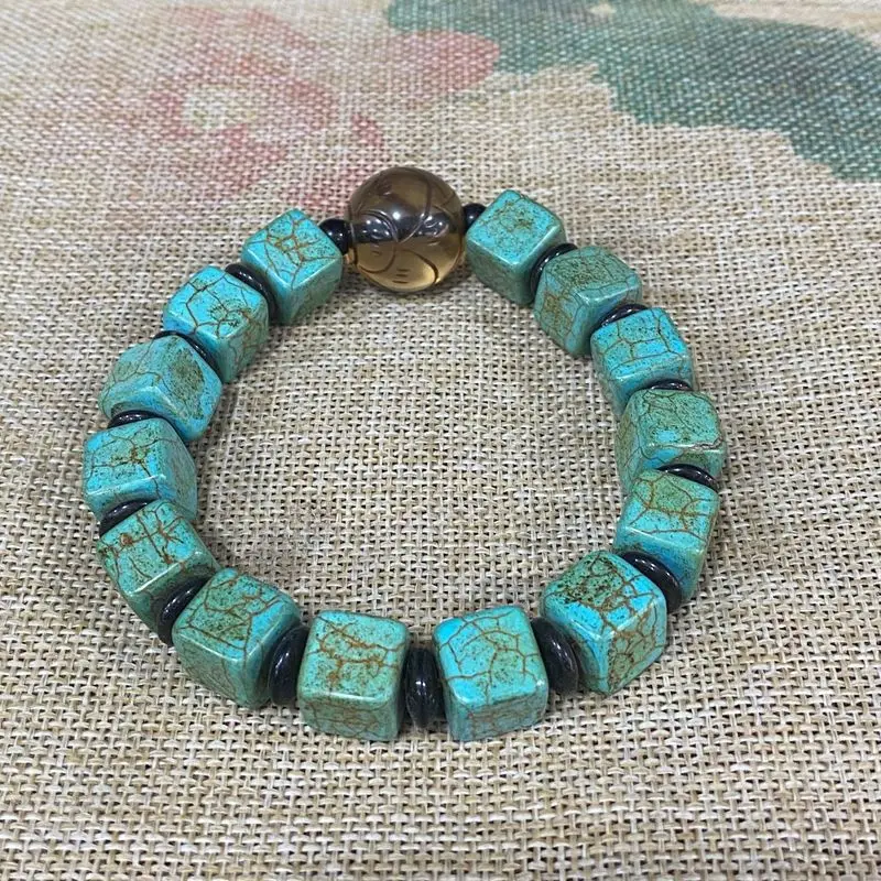 New Product: Imitation Of Ming Dynasty Antique-Style Optimized Old Turquoise Square Single-Loop Bracelet