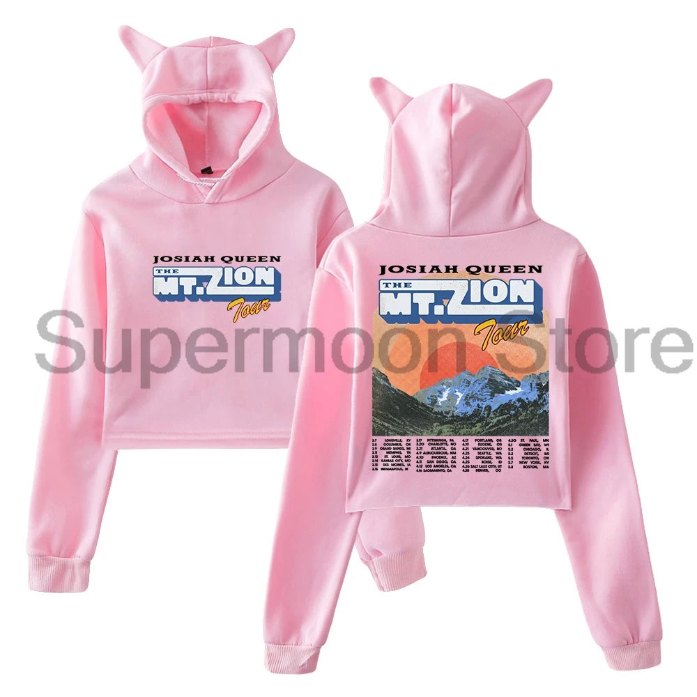 Josiah Queen The Mt Zion Tour 2026 هوديي أنثى آذان القط قمصان سويت شيرت بقلنسوة كم طويل المحاصيل ملابس نسائية