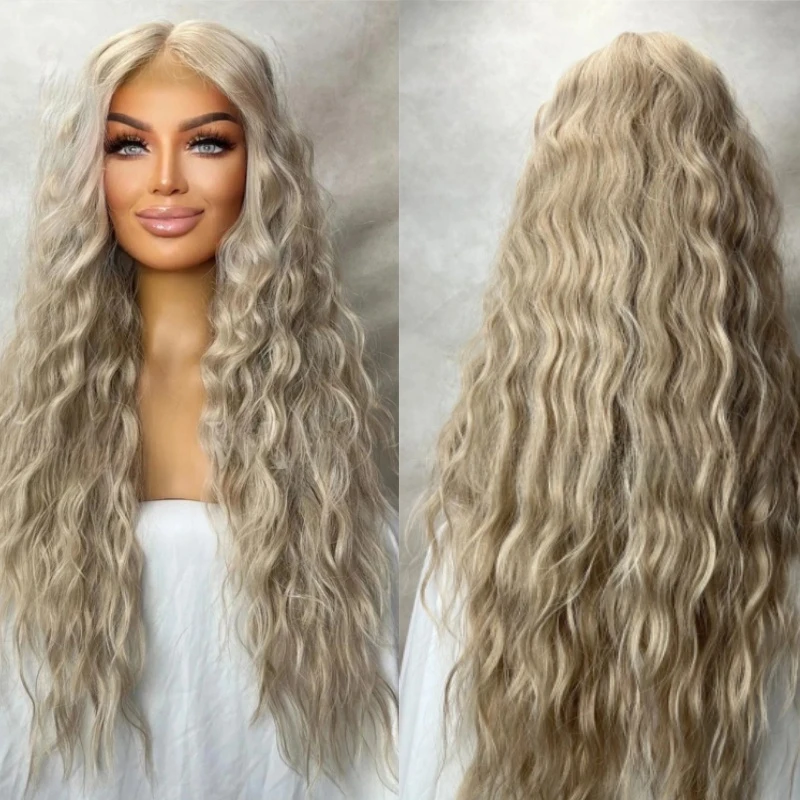 

Ombre Ash Grey Blonde Curly Heat Safe Lace Front Synthetic Wig Free Part Glueless Natural Looking Middle Part Hairline For Women