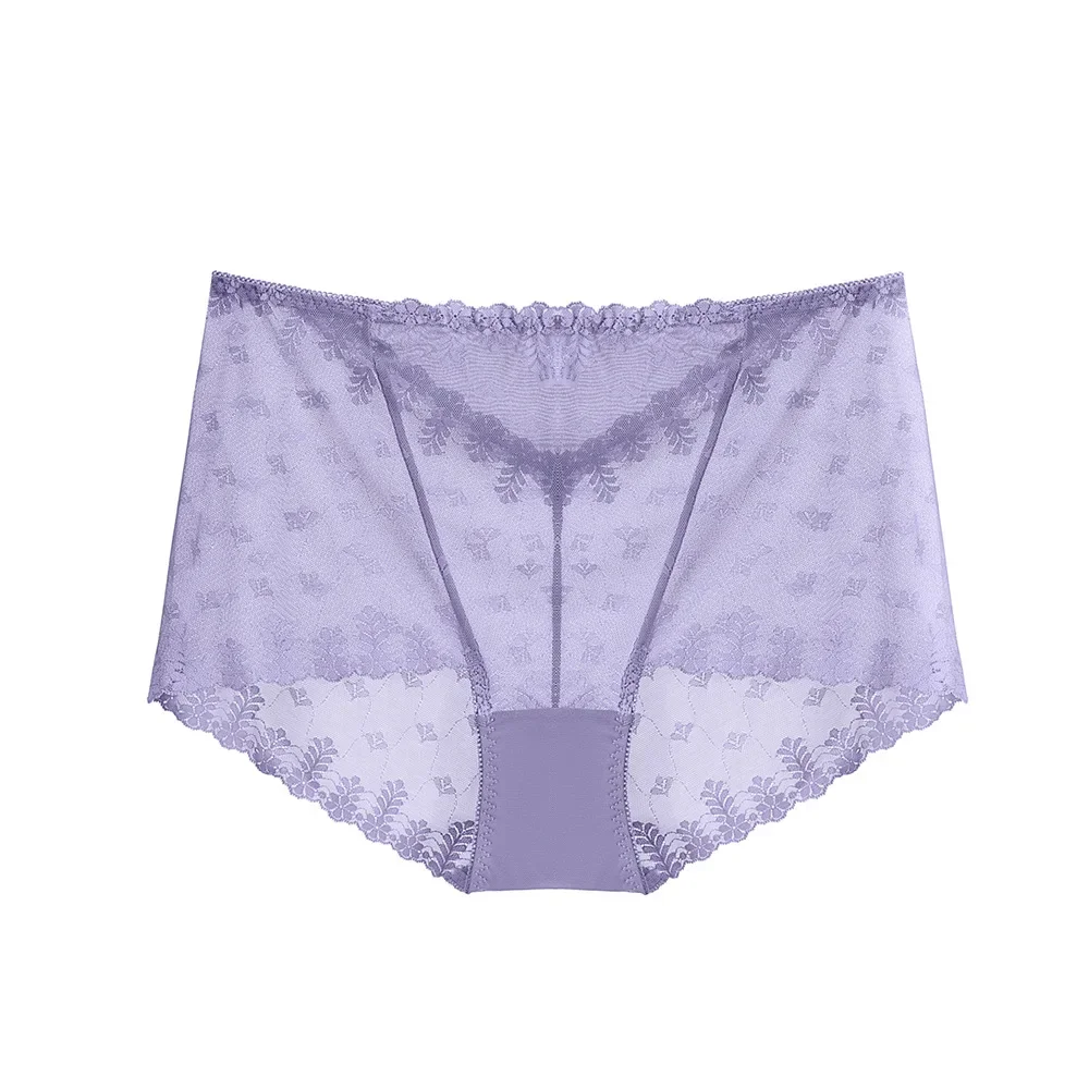 Celana Dalam Wanita Ukuran Besar 2XL Cepat Kering, Seksi Berenda, Pinggang Tinggi Tipis Elastis Jaring Transparan Bahan Sutra Es