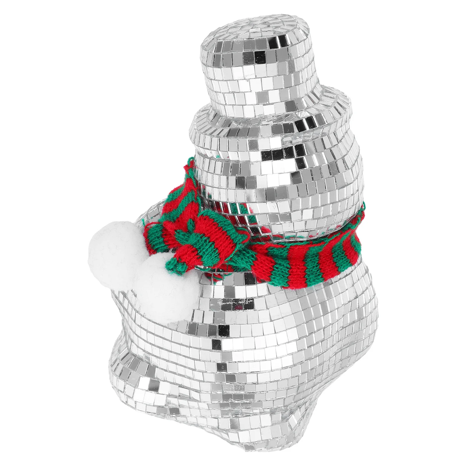 

Christmas Disco Snowman Ornament Mosaic Mirror Ball Snowman Sculpture Knitted Scarf Christmas Party Office Decoration