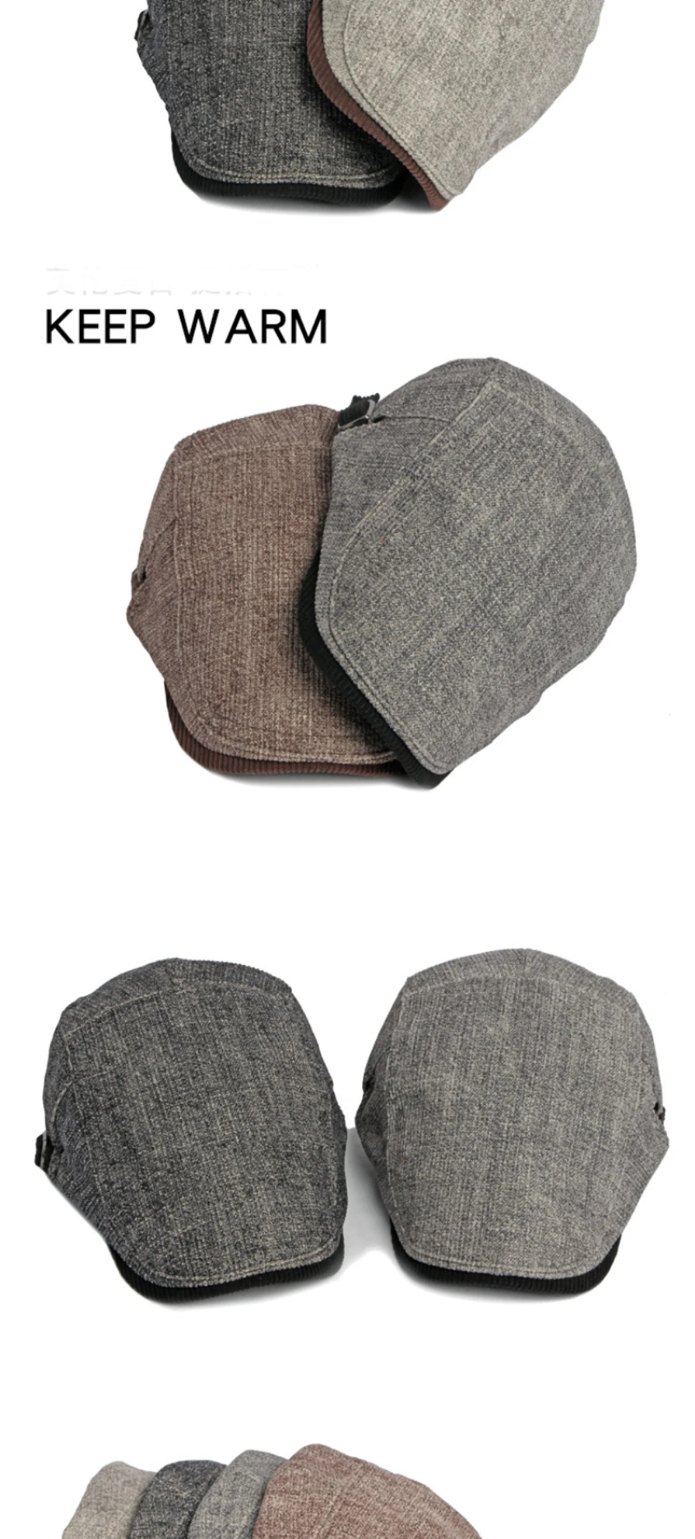 HT4090 Baskenmützen für Männer und Frauen, Vintage-Künstler-Malermütze, Unisex, verstellbare Ivy-Flachmütze, warme Herbst-Winter-Baskenmütze – Detail 2