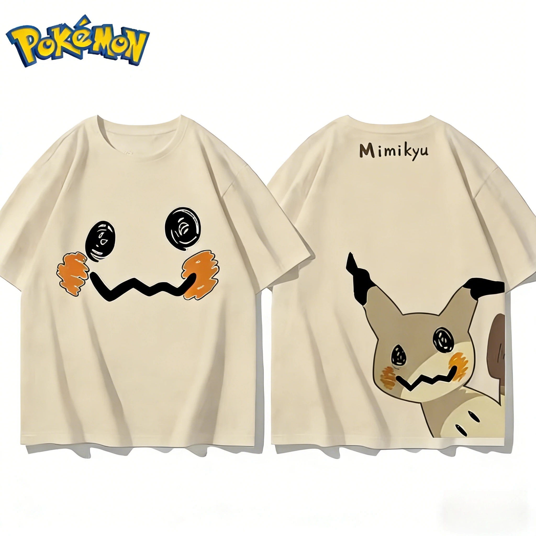 Camiseta con estampado frontal y trasero de Pokémon Mimikyu 2026, camiseta de manga corta informal y versátil para hombre y mujer, estilo Harajuku, novedad de verano