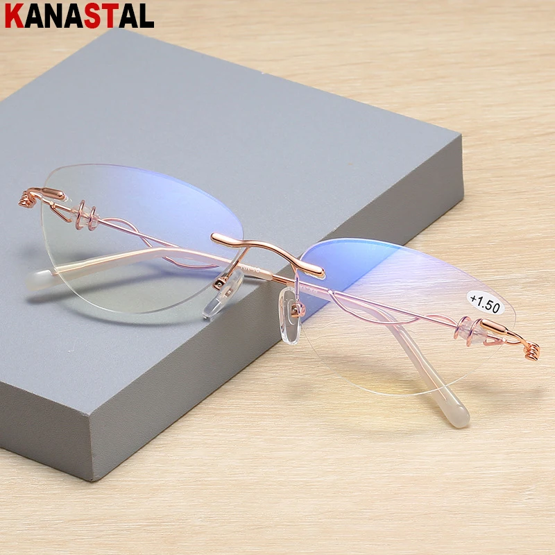 Men Reading Glasses Blue Light Blocking Presbyopic Eyewear Women Anti Fatigue Read Goggles Rimless TR90 Metal Eyeglasses Frame