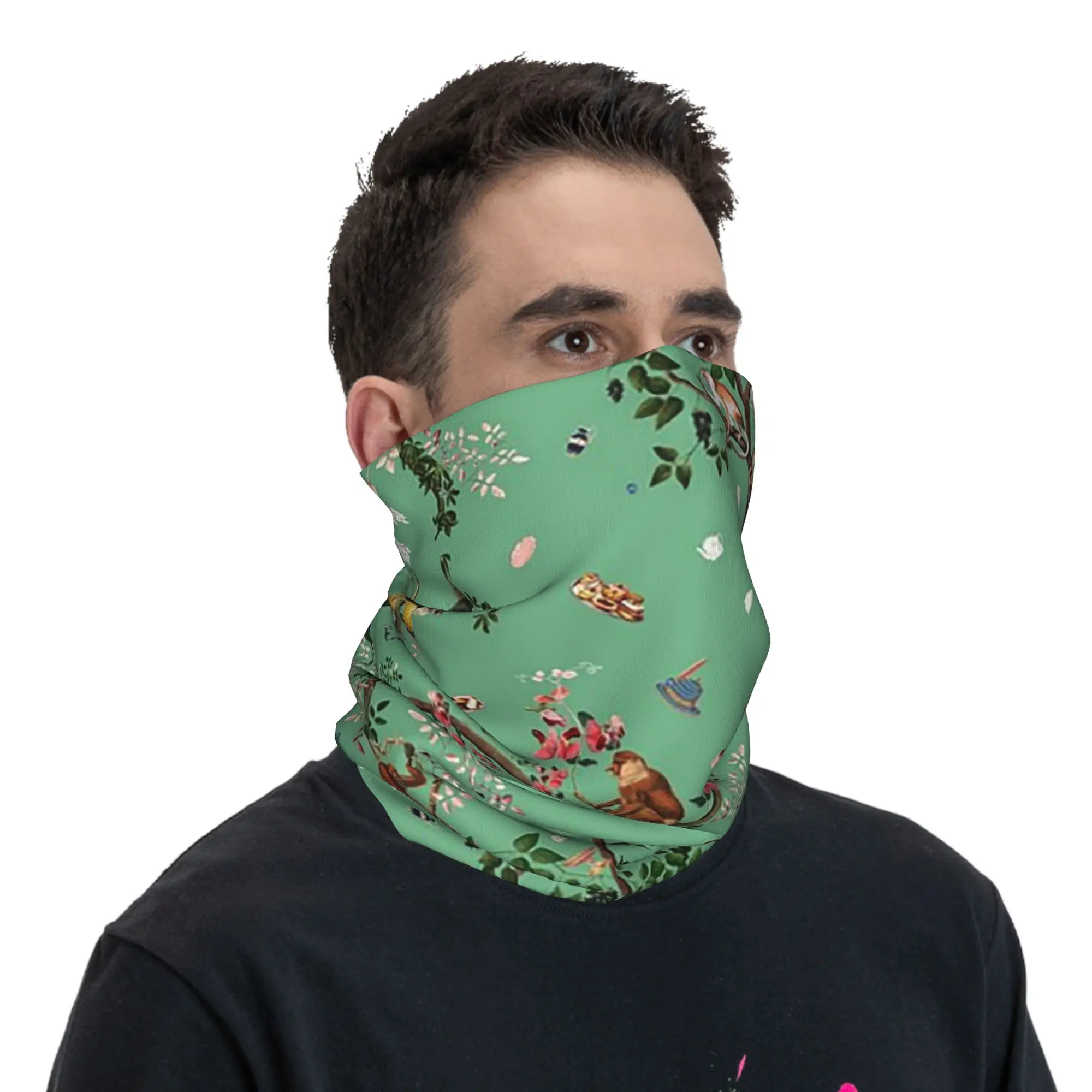 Monkey World Green Bandana Neck Cover Printed Wrap Mask Scarf Face Mask Riding Unisex Adult Breathable