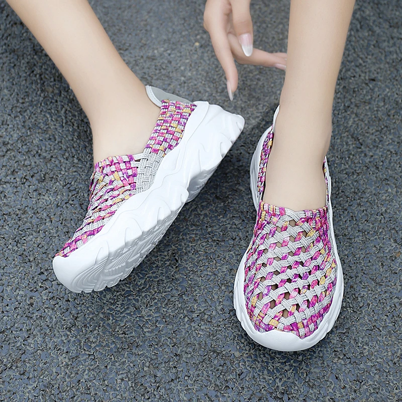 

STRONGSHEN Женская тканая обувь ручной работы, женская повседневная обувь, летняя дышащая модная удобная легкая тканая обувь