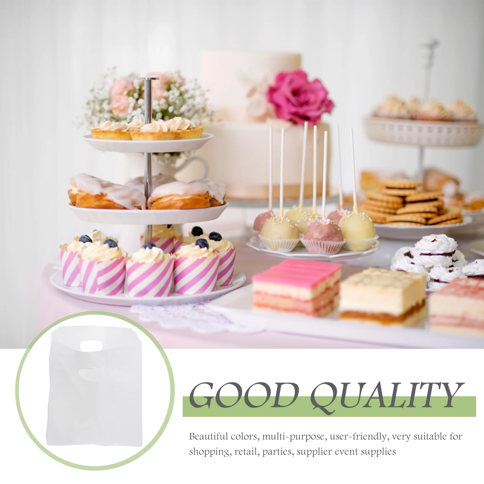 

50pcs Cake Takeaway Bags Lightweight Plastic Simple Design Snacks Fast Food Packing Gift Storage Bags Easy Fold Carry