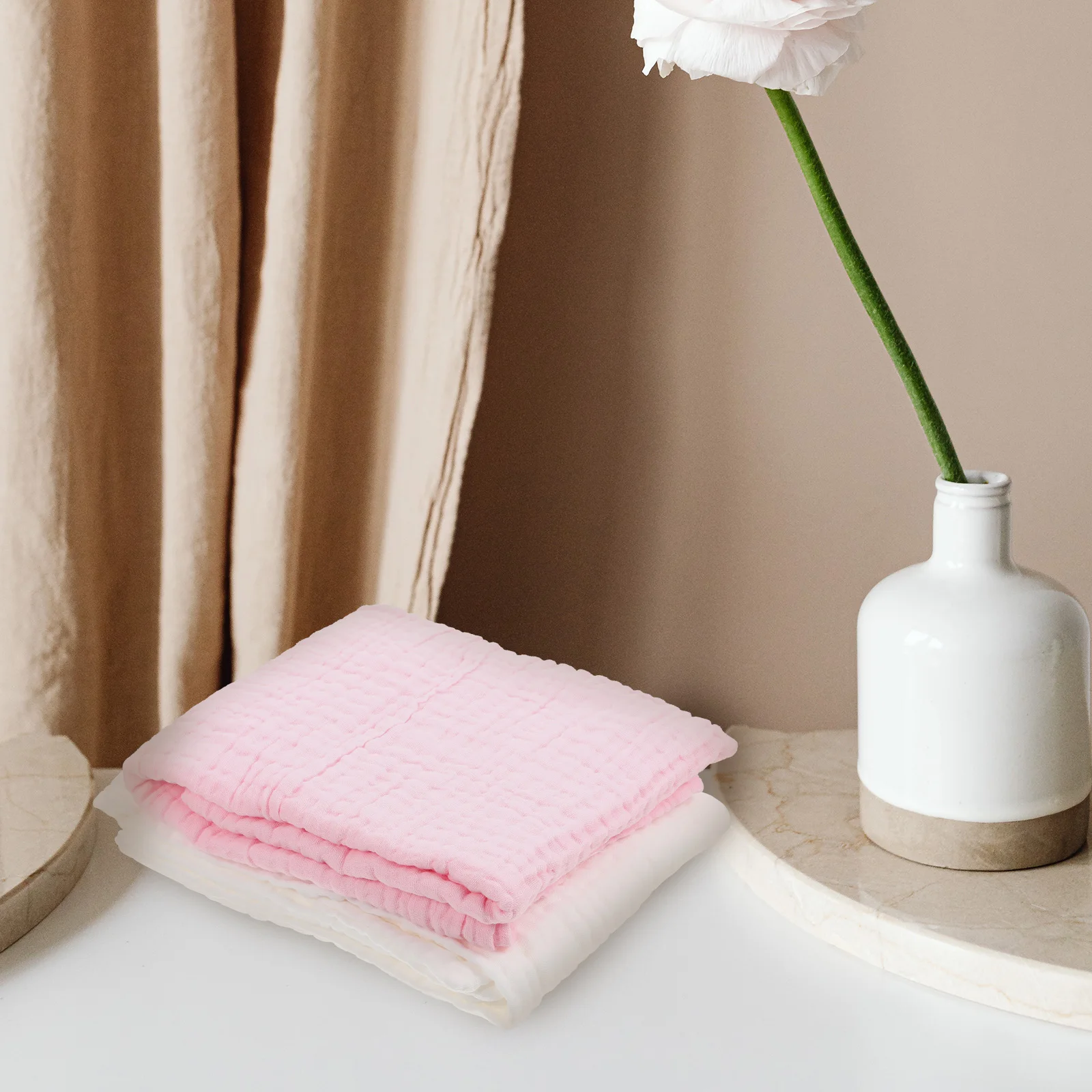 

2 Pcs Supple Towel For Infant Cotton Bath Towels Pink White Newborn Toddler Blanket Swim Pool Infant Bathing Set