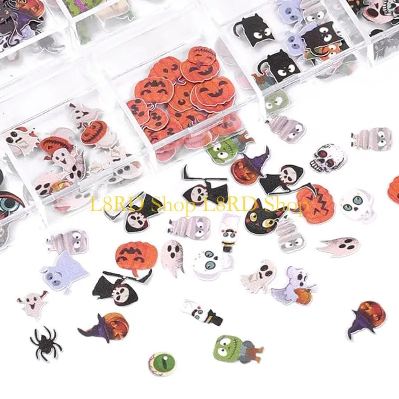 L8RD 크리스마스 목재 펄프 네일 아트 스페셜 꽃 나비 네일 스팽글 할로윈 울트라 얇은 네일 아트 데칼 스티커