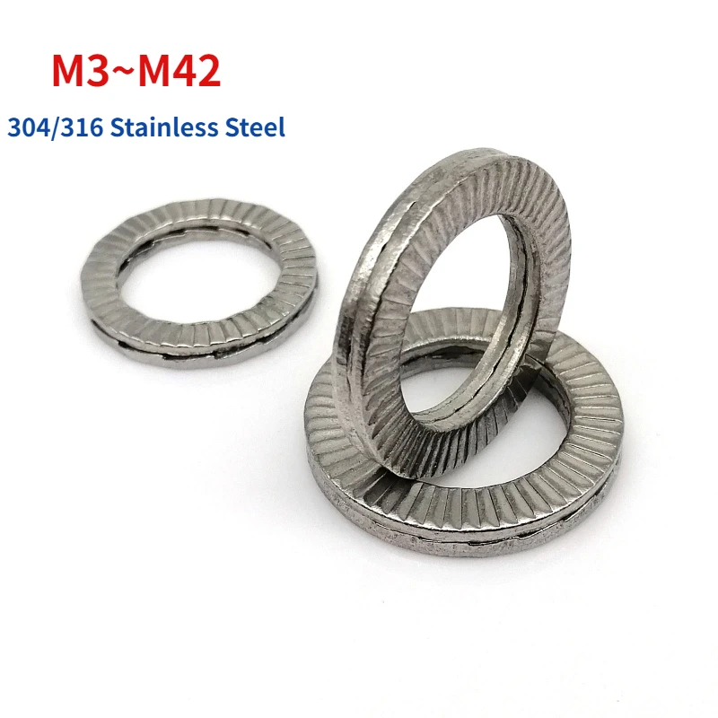 

M3 M4 M5 M6 M8 To M42 304 Stainless Steel/Dacromet DIN25201 Double Deck Wedge Self Locking Washer Gasket Loose Proof Gasket