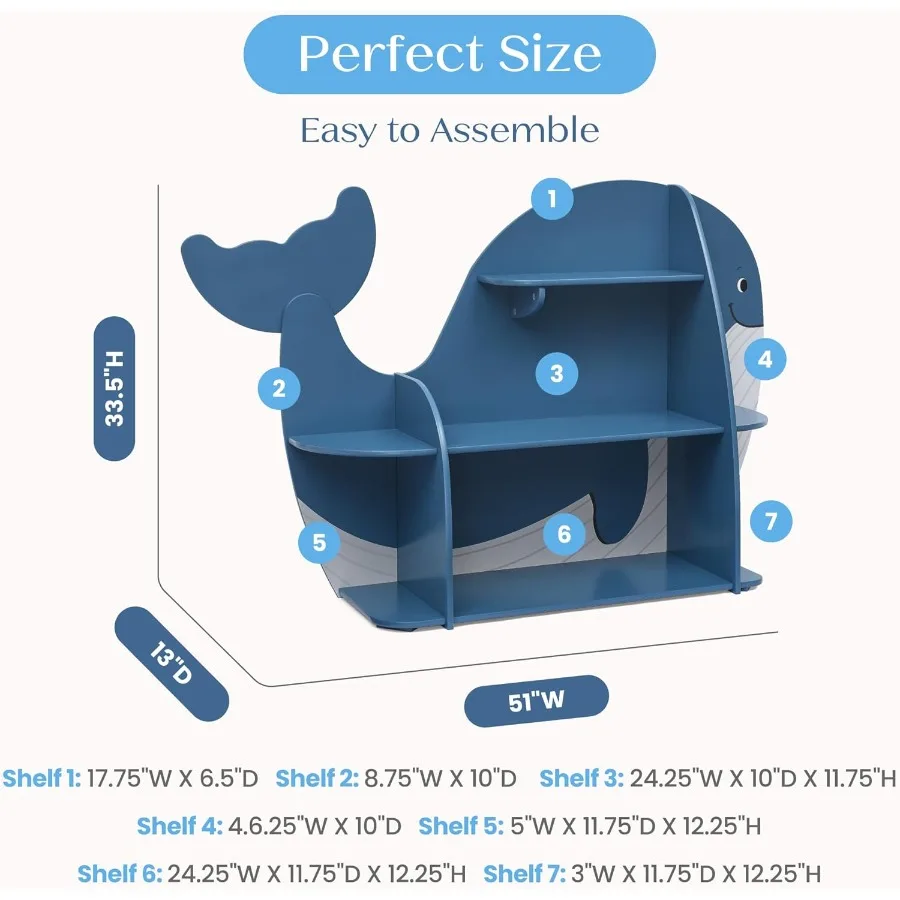 Whale Bookcase Greenguard Gold Certified Blue for Modern Home Offices and Living Rooms Stylish Storage Solution with Safe LowVO