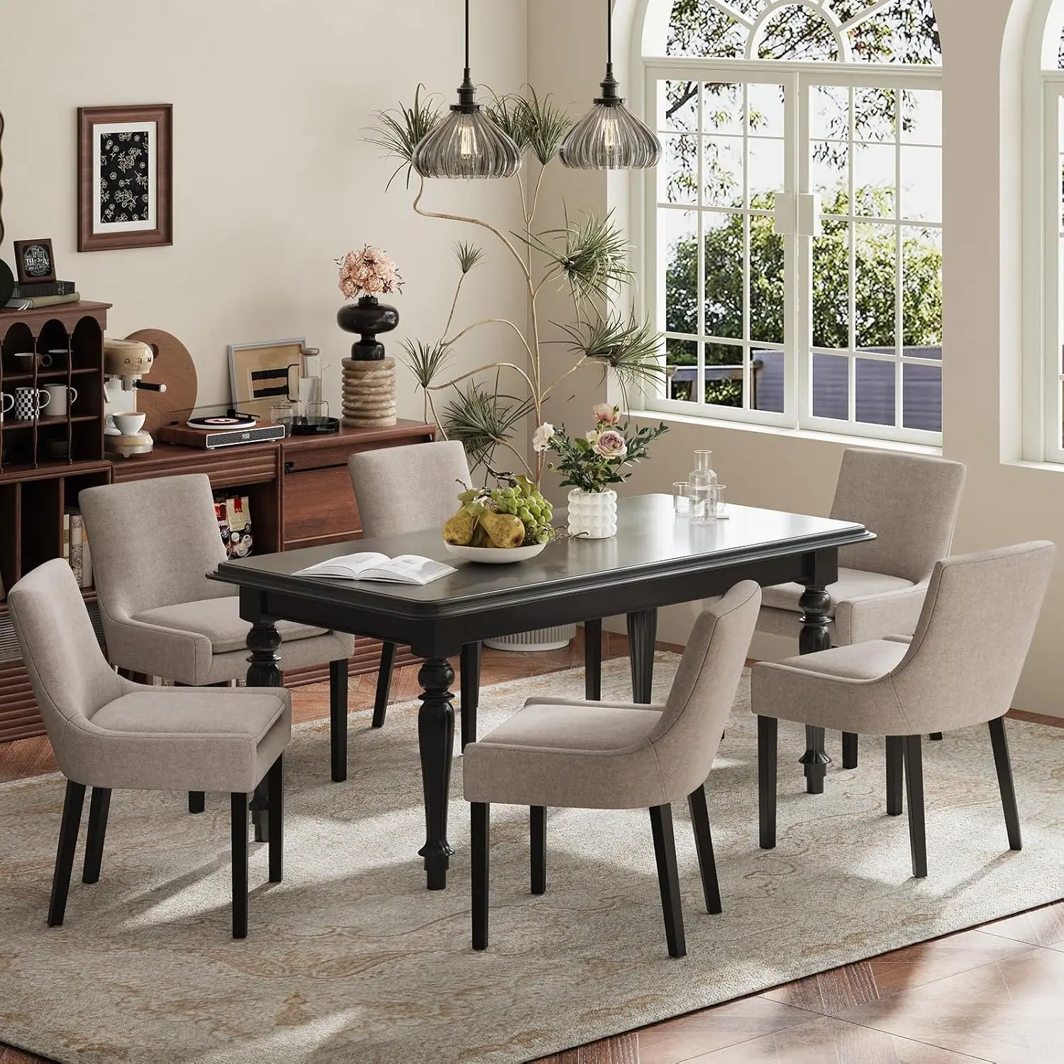 

Dining Chairs Set of 6, Upholstered Corduroy Dining Room Chair with Wood Legs, Mid-Back Padded Kitchen Side Chairs for Dining Ro