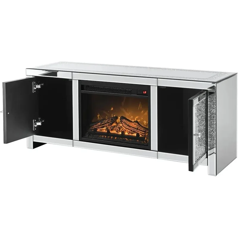 

%a Mirrored Fireplace TV Stand with LED Light Modern Entertainment Center