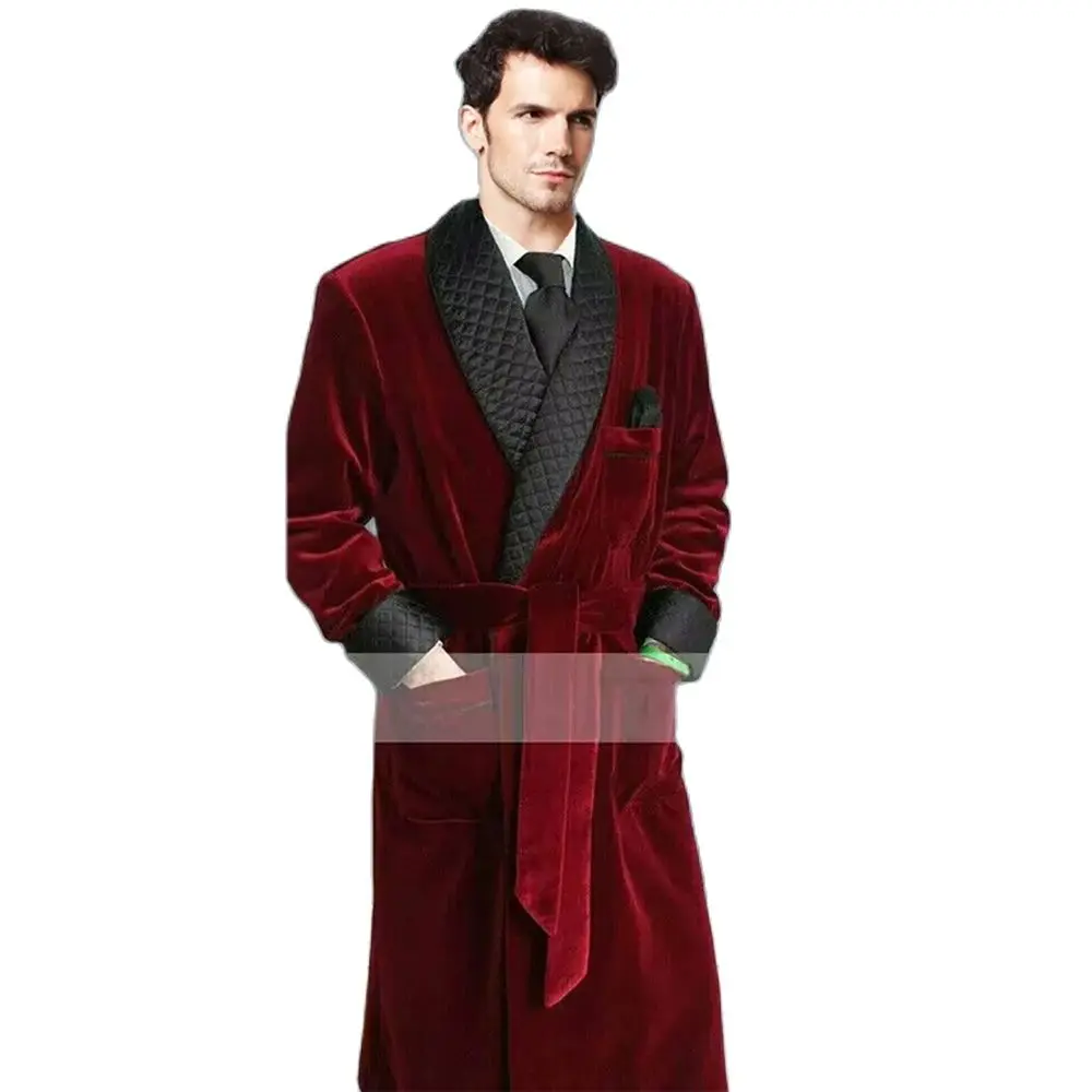 Burgundy Velvet Men\'s Suits Casual Smoking Blazer Shawl Lapel Double Breasted 1 Piece Jacket Outfits Daily Male Clothing 2024