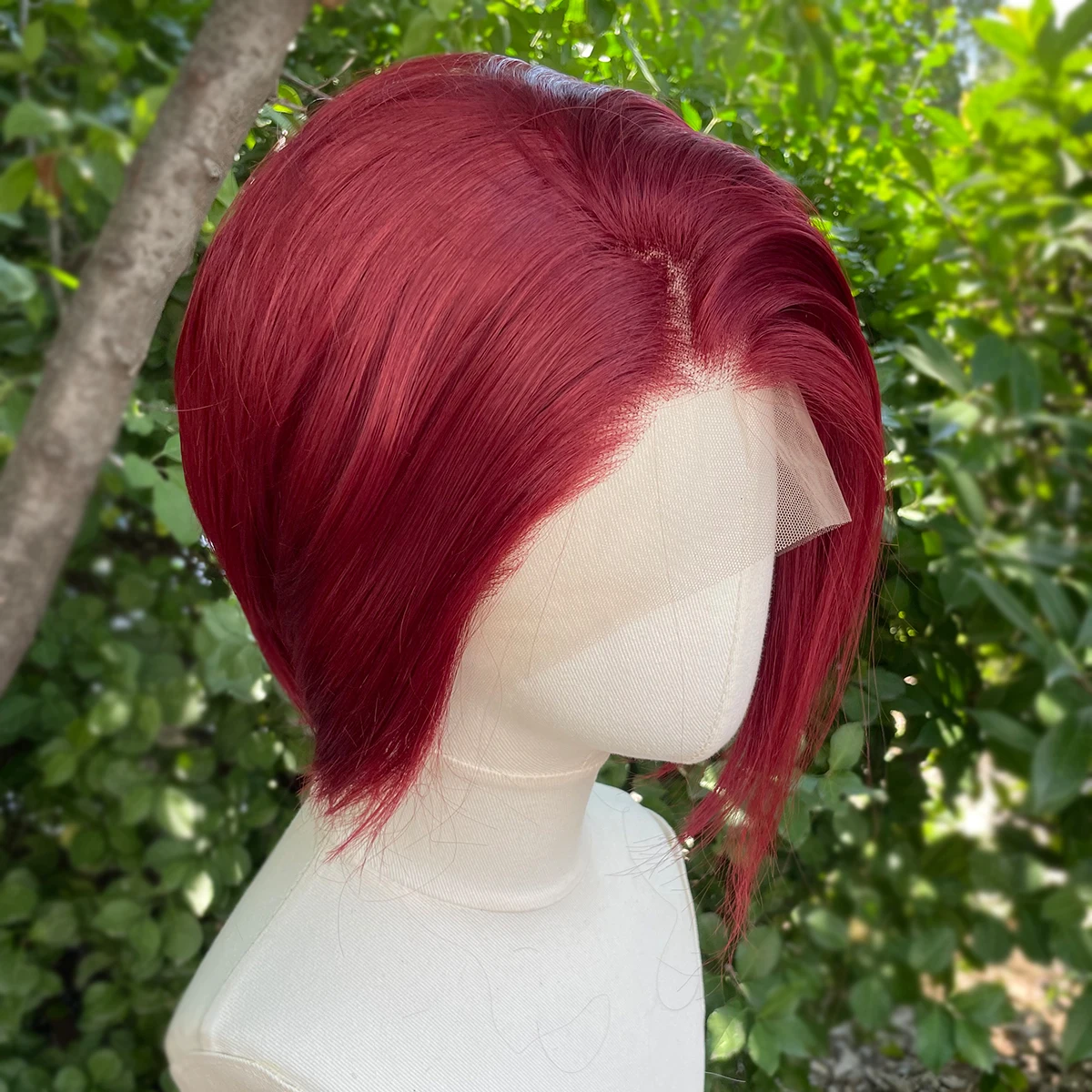Dark Red Short Bob Cut Synthetic Lace Front Wigs for Black Women Cosplay 13x4 Lace Front Wigs for Men Free Part 150% Piexie Wigs