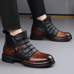 One Foot Chelsea Boots Men Retro British Style Low Top Short with Plush High Rise Leather High-end Thick Soled Winter for Ankle