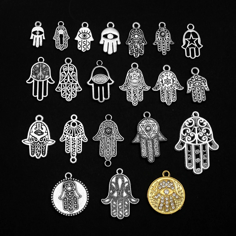 2-50 sztuk/partia antyczny Hamsa Hamasa oczarowuje rękę z wisiorkami Fatima do bransoletek Diy biżuteria znaleziska akcesoria