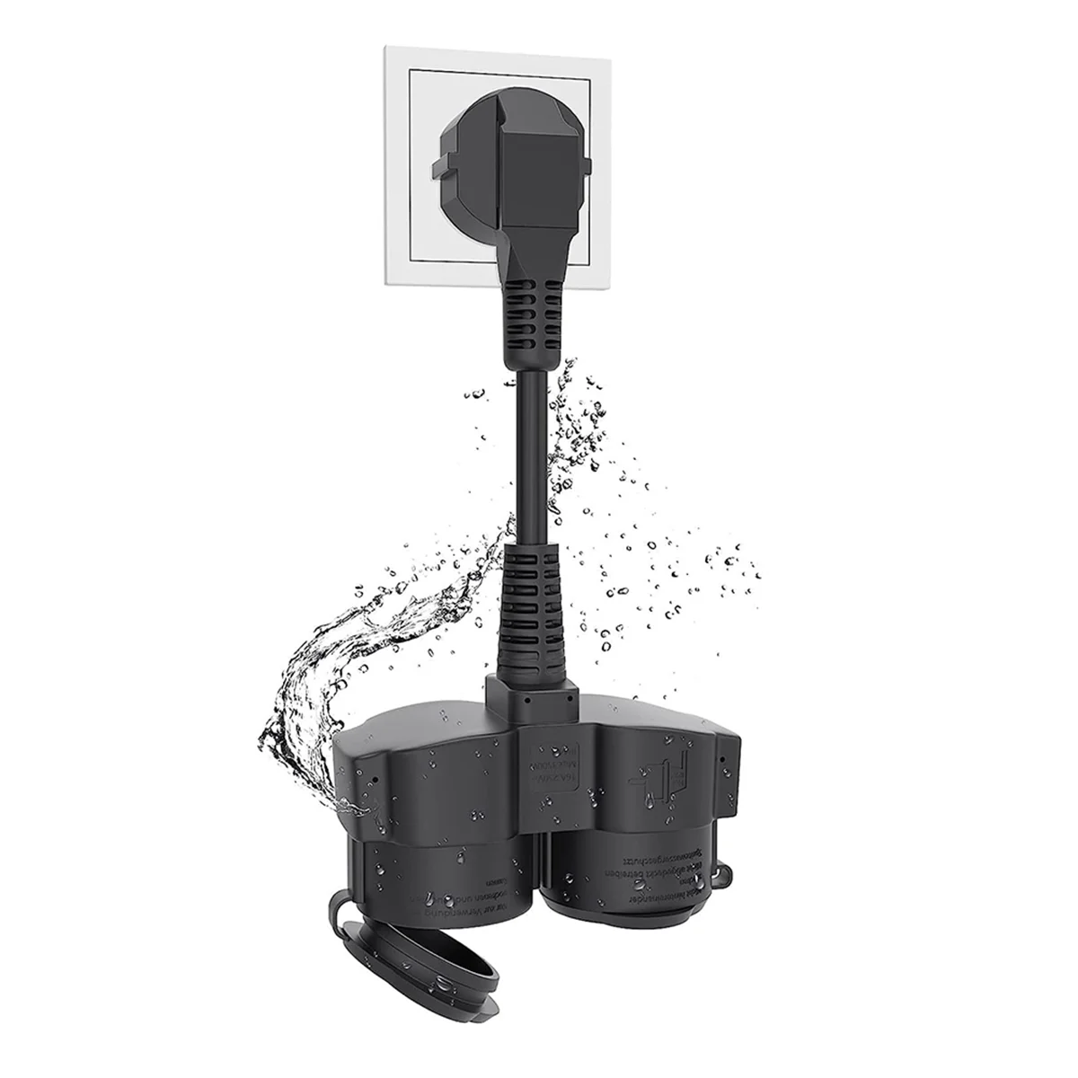 

Double Plug for Socket, Extension Cable with 2 Schuko Sockets, Multiple Socket Outdoor, 16 A / 250 V,EU Plug