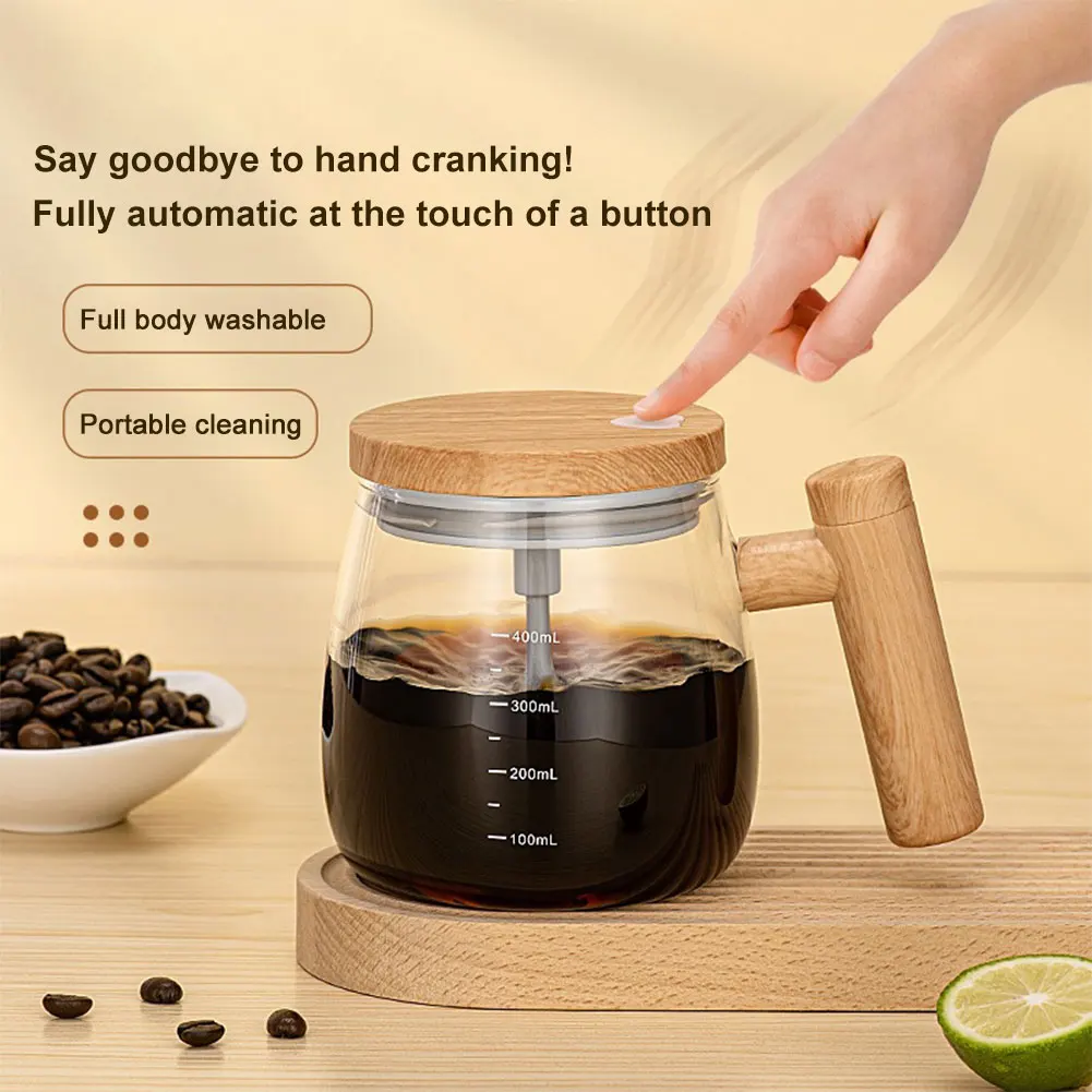 IP67 Waterproof Electric Mixing Cup with Lid/Handle/Scale 400ML High Borosilicate Glass Mixing Coffee Mug for Home Office Travel