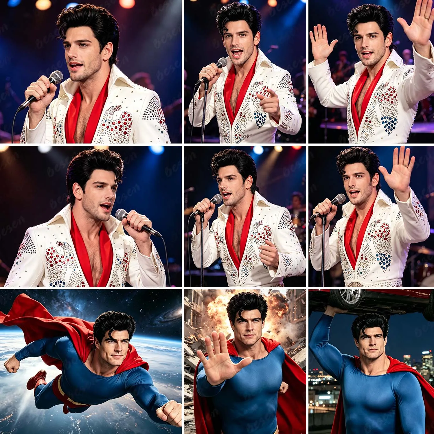 Synthetic Singer Rocker Black Short Layered Man Wig 50s 60s Disco Elvis Cosplay Halloween Party Character Wig Funny Man Wigs