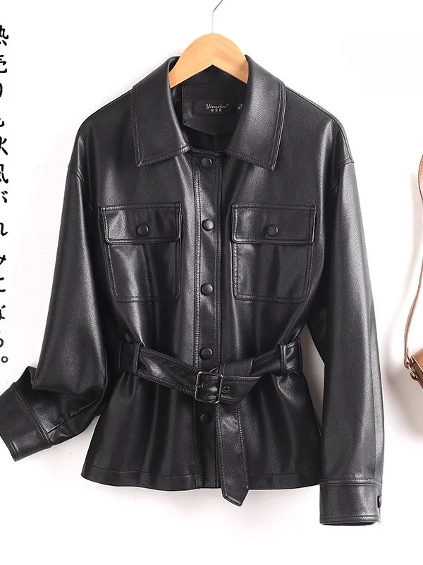 Veste en cuir d'agneau véritable pour femme, style slim, gilet, nouvelle collection printemps, manteau en daim, style décontracté, manches longues