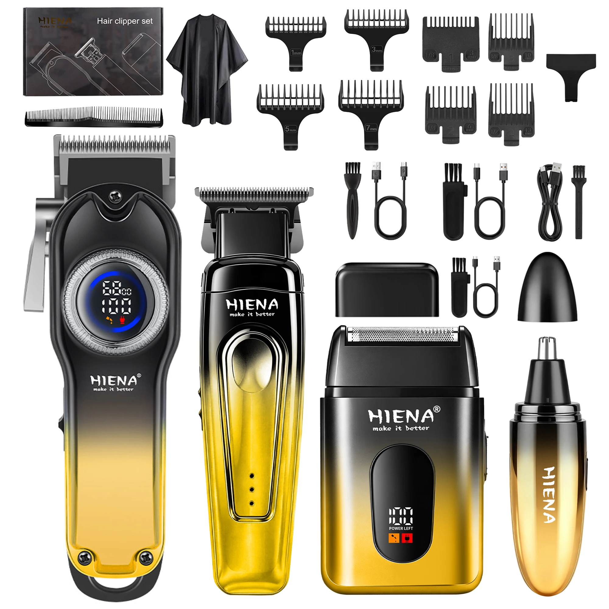 Gradient Color 4 Pieces Hair Trimmer Set For Man Waterproof Shaving Machine Ear Hair Removal Professional Hair Clippers Barber