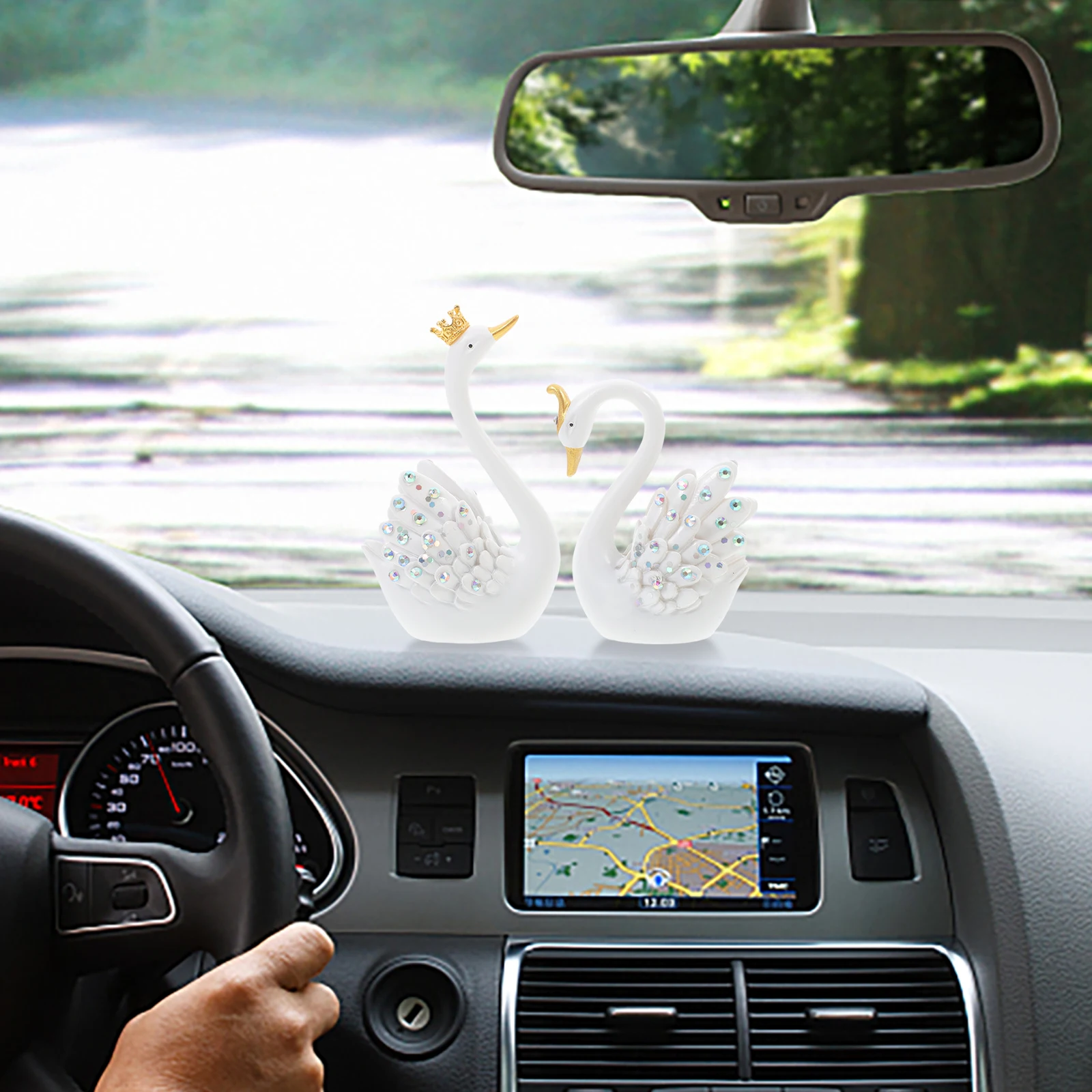 

2pcs Swan Shape Dashboard Decorations Interior Ornaments Cute Car Decor Durable Easy Clean Stylish Center Console Accessories